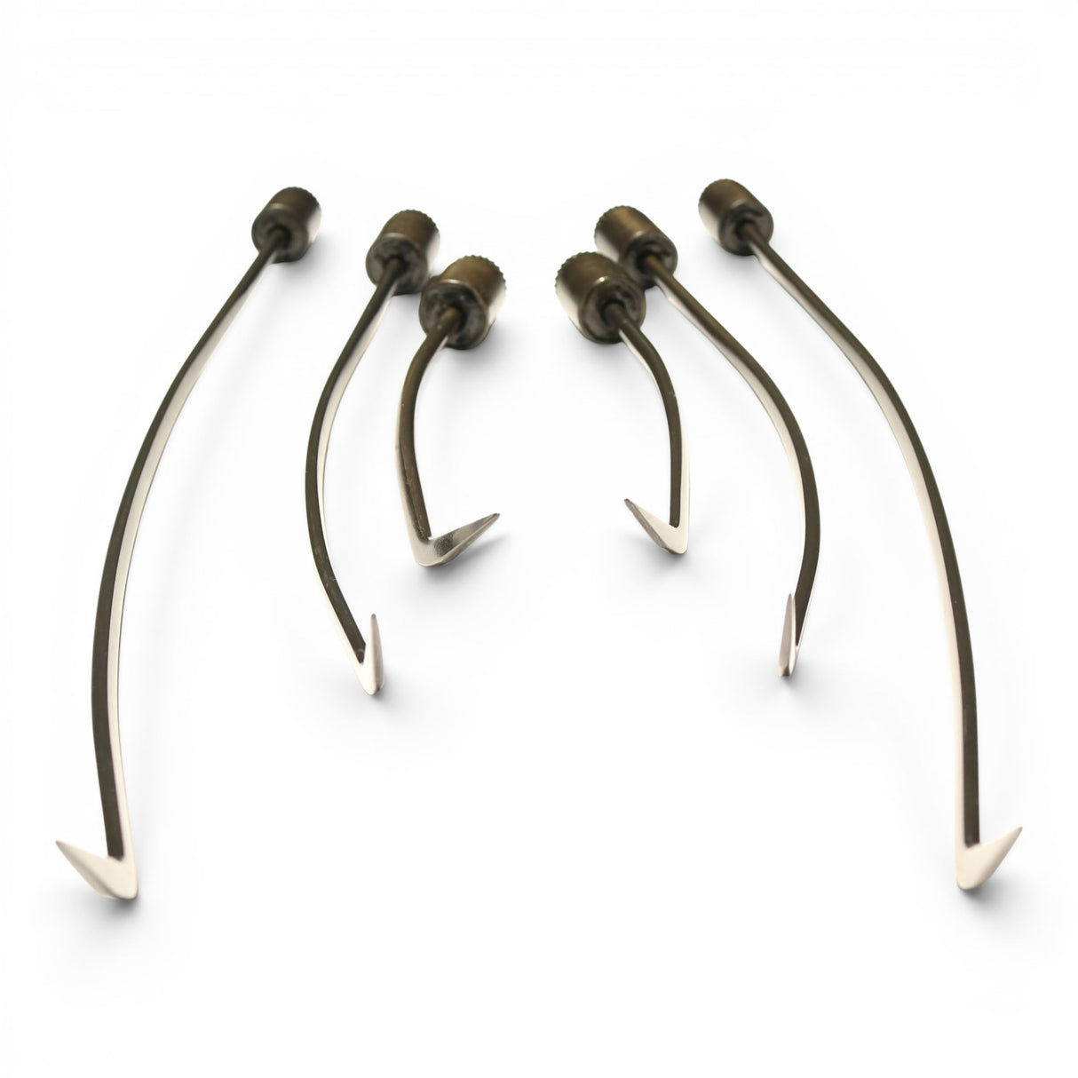 Anson PDR Tequila Indexing Hub Arched Hand Tool 1/4" Hub Set with pointed tips and knurled ends.