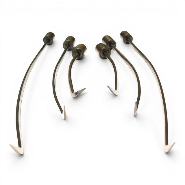 Anson PDR Tequila Indexing Hub Arched Hand Tool 1/4" Hub Set with pointed tips and knurled ends.