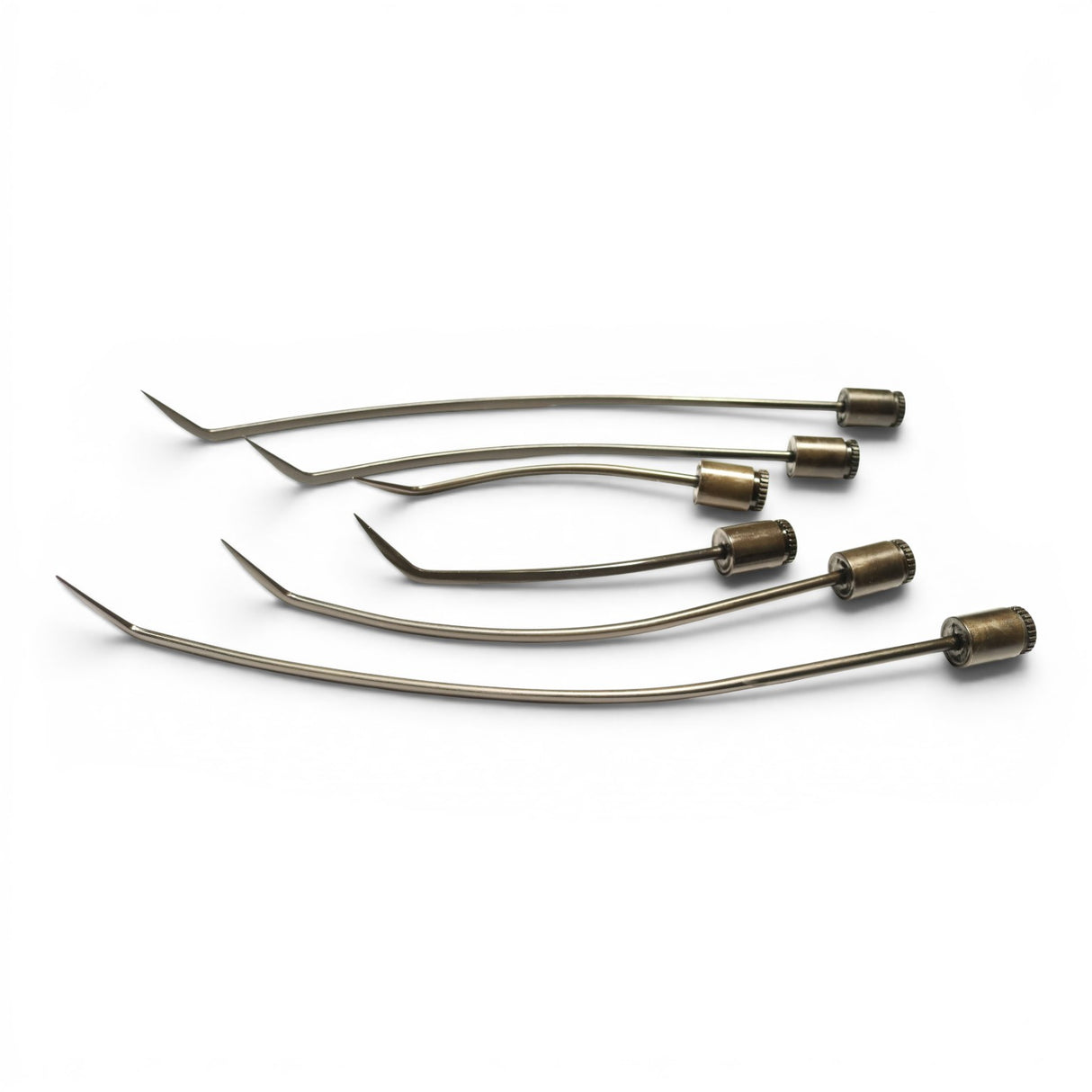 Anson PDR Tequila Indexing Hub Arched Hand Tool 1/4" Hub Set, metal PDR tools with pointed tips and threaded hubs.