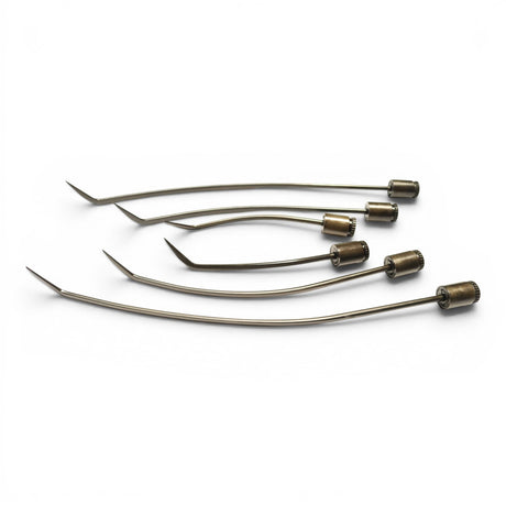 Anson PDR Tequila Indexing Hub Arched Hand Tool 1/4" Hub Set, metal PDR tools with pointed tips and threaded hubs.