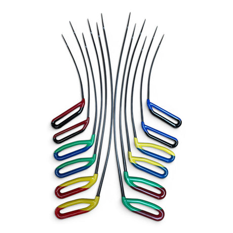 Anson PDR Tequila PDR hand tools set with fixed handles, 6 left and 6 right arched brace tools in red, green, blue, and yellow.
