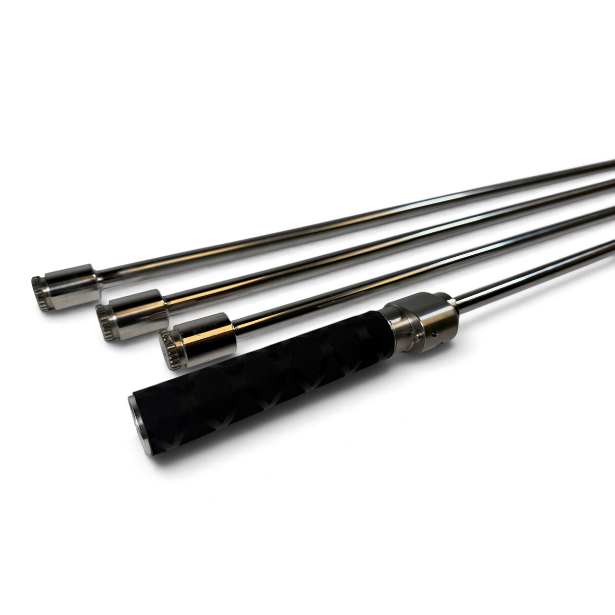 Anson PDR Tequila Pivot Pick HUB set featuring four stainless steel picks with black tactical guerrilla grip handles.