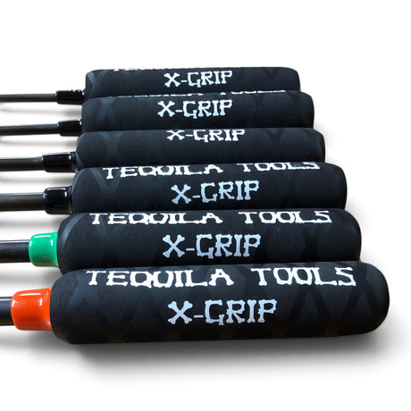 Anson PDR Tequila Tools black ice pick set with X-Grip handles and color-coded ferrules on a white background