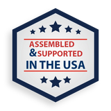 Anson PDR badge stating Assembled and Supported in the USA with stars in a blue and white hexagonal frame