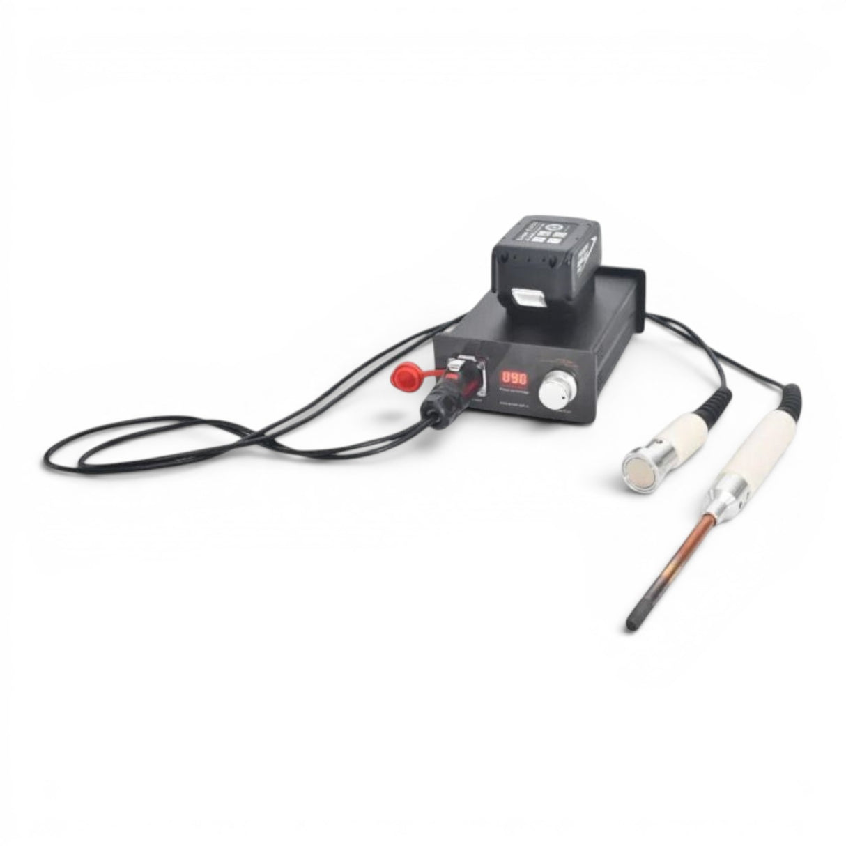 Power PDR wireless power box for paintless dent repair, with digital display and two interchangeable tool heads.