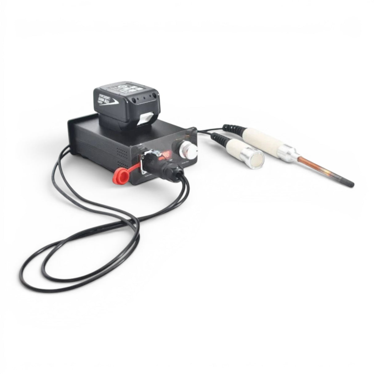 Power PDR wireless power box for paintless dent repair, with Makita battery, control knob, and electrode tool.