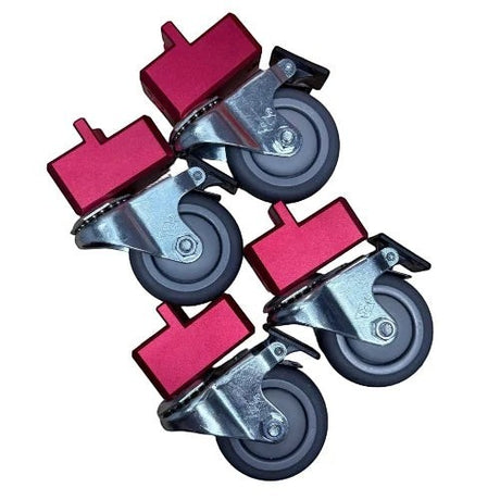 Anson PDR WQ Packout Glideator upgrade kit featuring four heavy-duty grey rubber casters with red mounting blocks.