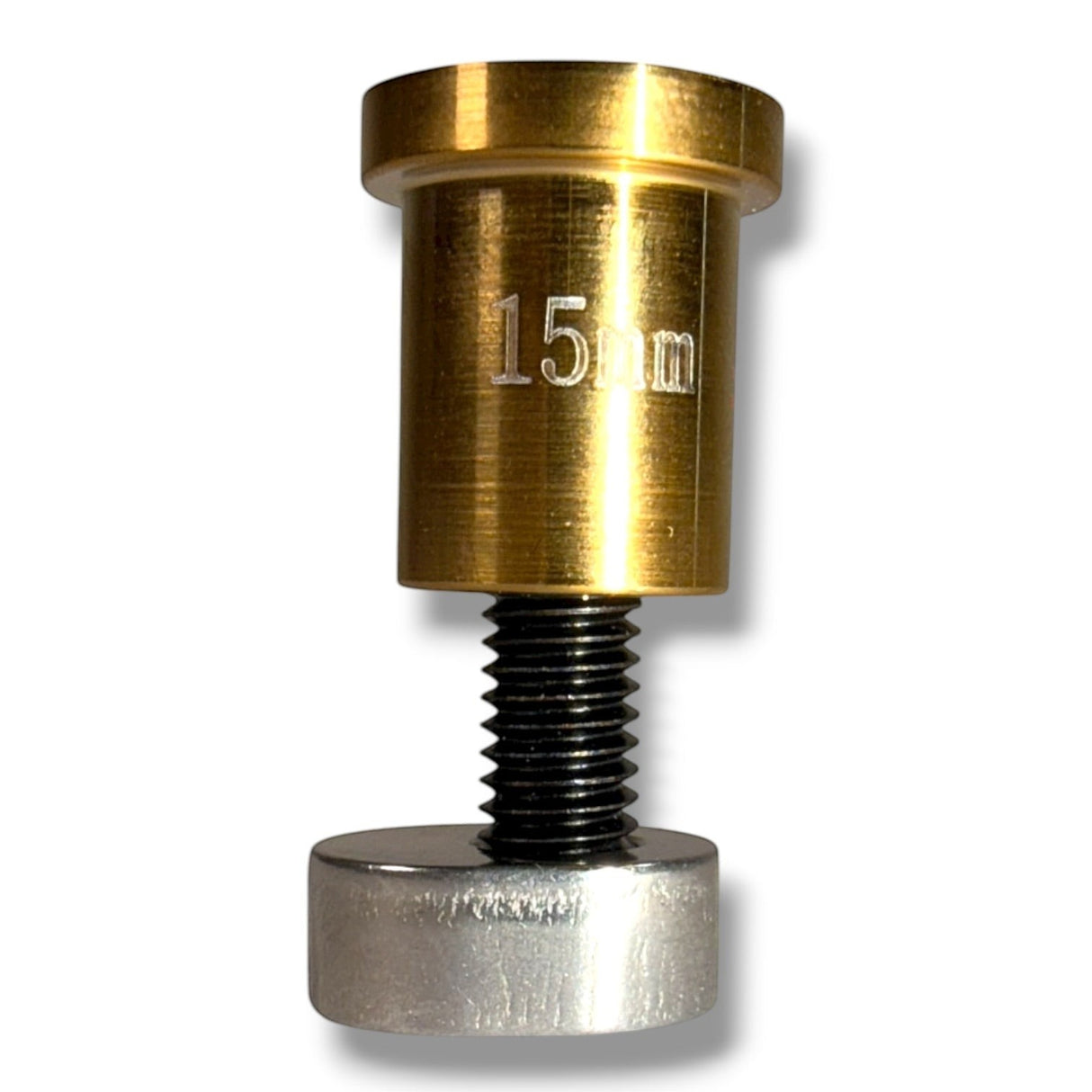 PDR Outlet 15mm gold stainless steel cold glue tab with black threaded screw and silver base for dent repair.