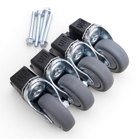 Willey Quick Glideator Caster Upgrade Kit with four grey rubber wheels and mounting hardware.