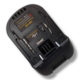 Anson PDR black plastic battery adapter with USB port, converts 20V MAX to 18V tools. Adapts Makita to either Milwaukee or Dewalt