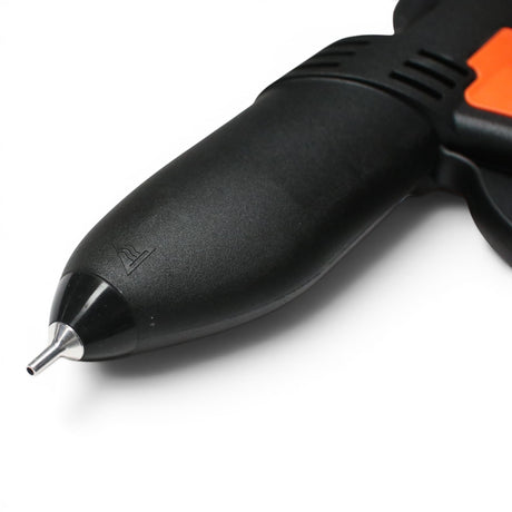 Anson PDR cordless glue gun with dual temperature settings, black with orange accents.