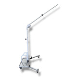 Anson PDR Econo Light Stand with adjustable boom arm and wheels, made of silver aluminum.