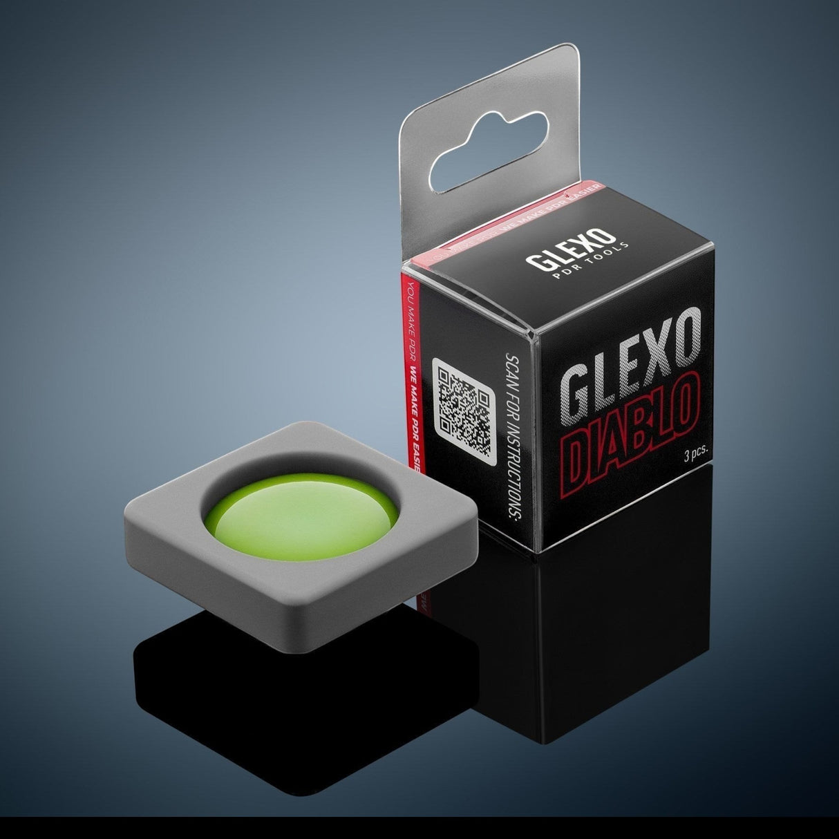 Anson PDR Glexo Diablo Cold Glue set of 3, pre-formed in silicone trays for paintless dent repair.