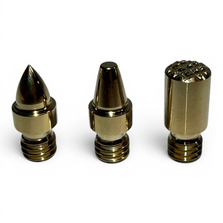 Anson PDR set of 3 gold metal PDR tips: sharp point, blunt cone, and textured cylinder. 3/8 inch diameter with standard thread.