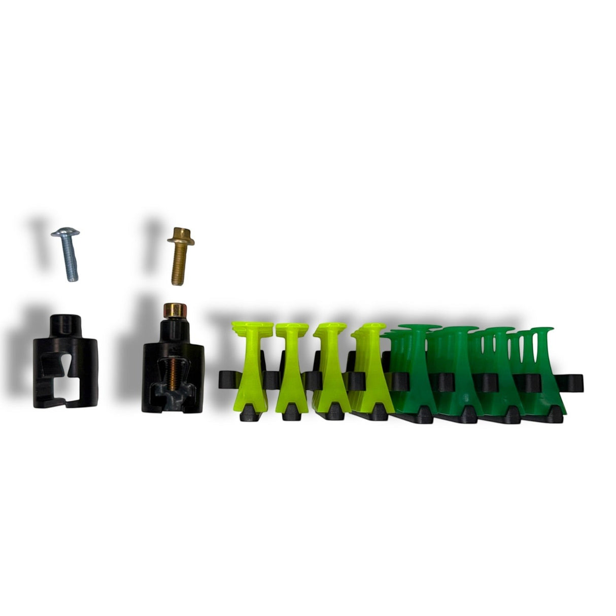 Anson PDR Super Straight Glue Tab System with yellow and green tabs, black holders, and screws. Designed for stubborn dents.