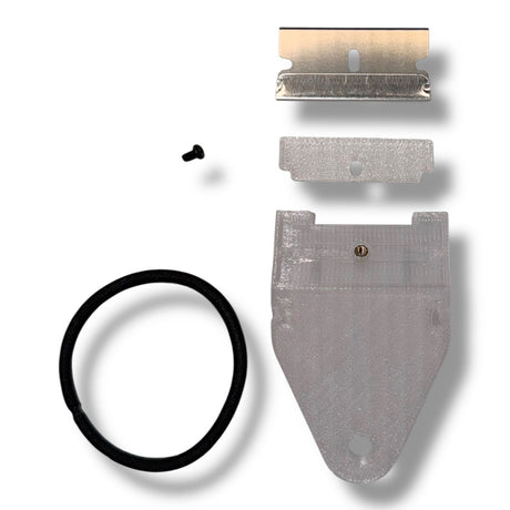 Anson PDR Tape Sniper cutter with razor blade, blade guard, set screw, and elastic band for PDR technicians.