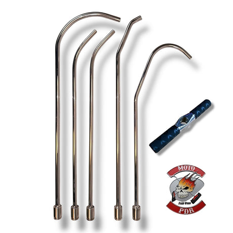 Anson PDR Tequila Moto Rods set for motorcycle paintless dent repair, featuring five polished metal rods with various bends and a black handle.