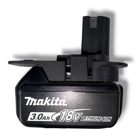 Anson PDR Trifecta adapter for Ryobi batteries to Makita, DeWalt, or Milwaukee tools. Black plastic construction.