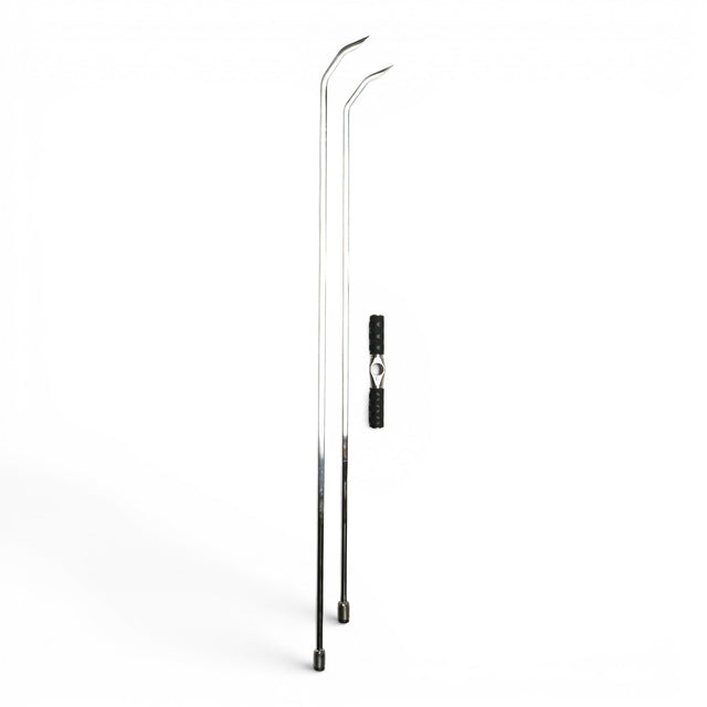 Anson PDR stainless steel double bend rods with sharp tips and tactical T-handle. Set includes 42" and 48" rods.